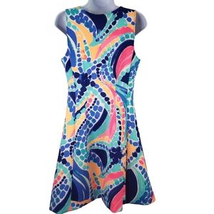 Lilly Pulitzer Ocean Jewels Neon Sally Scuba Knit Zip Fit & Flare Dress Medium M